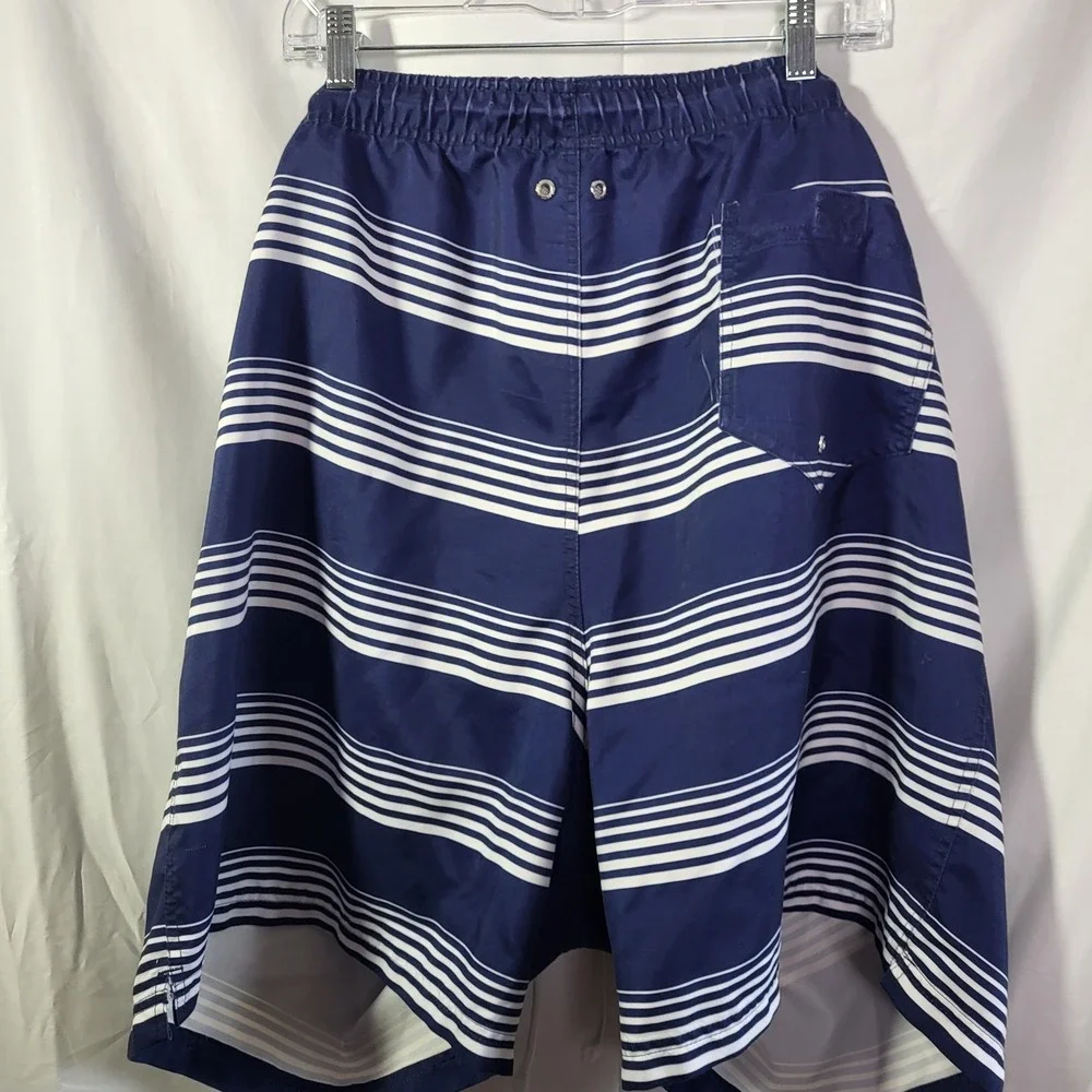 Lands' End Mens 2XL Tall‎ Swim Trunks Navy White Striped Board Shorts 46-48